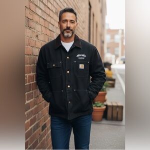 Carhartt Men’s Work Jacket Aztec Blanket Lined Coat Button Up Black Size 44 Mens